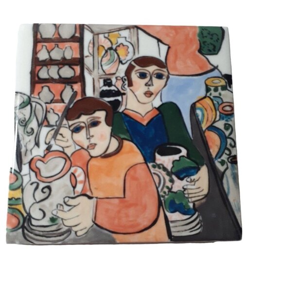 Decorative Studio Art Pottery Tile Studio Abstract 4.4" x 4.4" 4pc - Picture 3 of 7